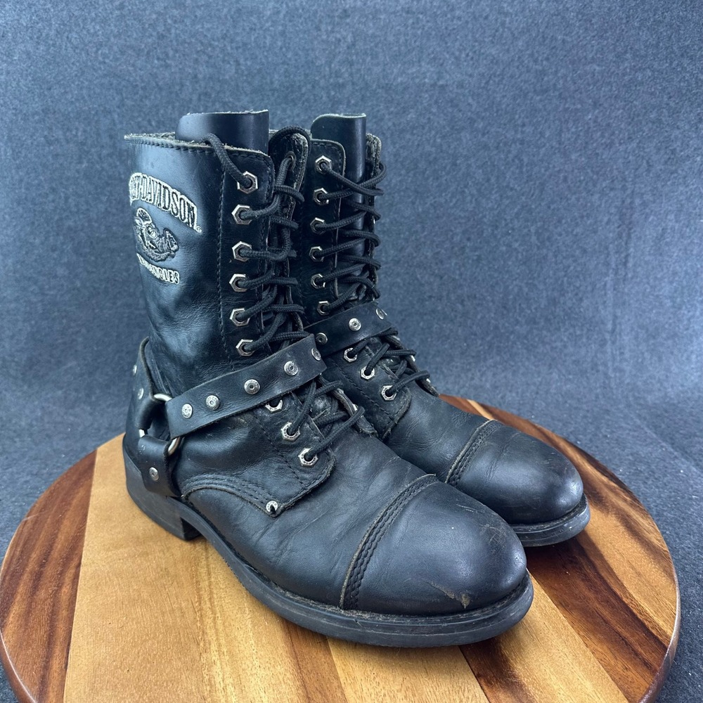 Harley Davidson Men's Leather Boots Size 11.5 Black 94029 Lace Zip Up 10" - Picture 2 of 14